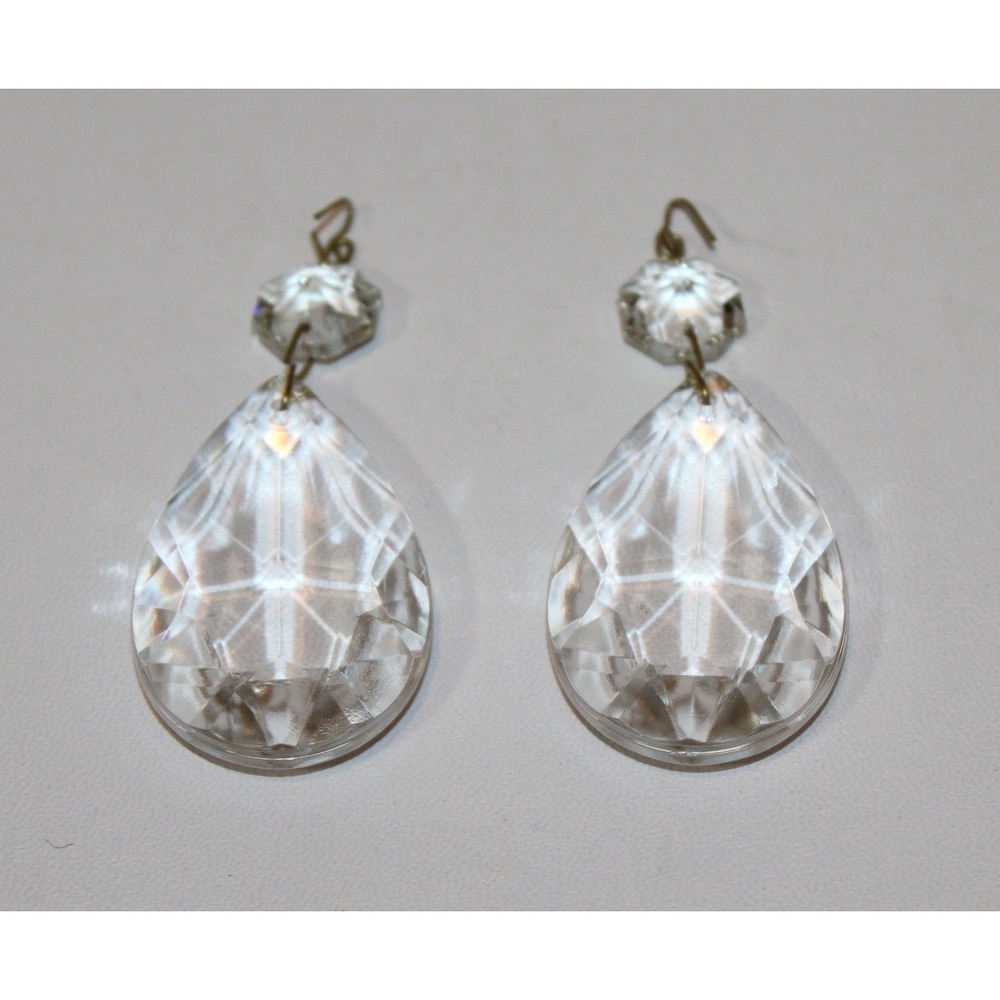 set of 10 vintage chandelier prisms clear glass teardrop faceted 2-piece - Picture 13 of 13